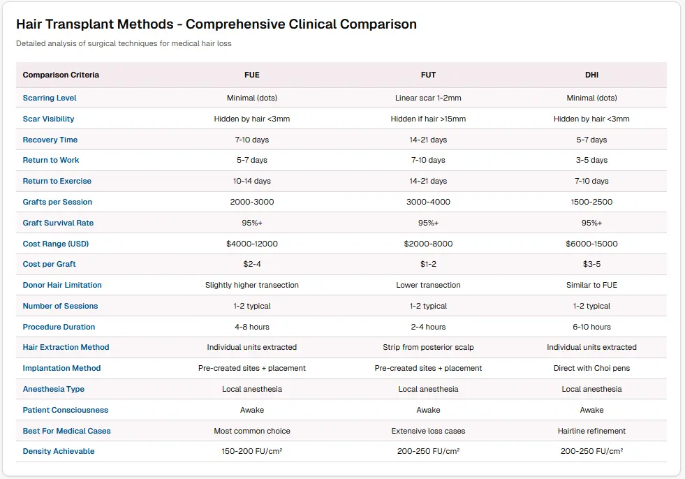 Hair Transplant Methods - Comprehensive Clinical Comparison