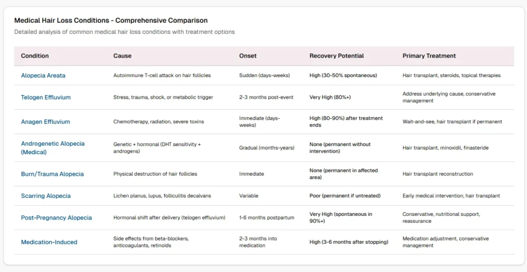 Medical Hair Loss Conditions - Comprehensive Comparison
