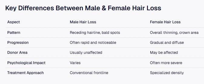 key differences between male and female hairloss